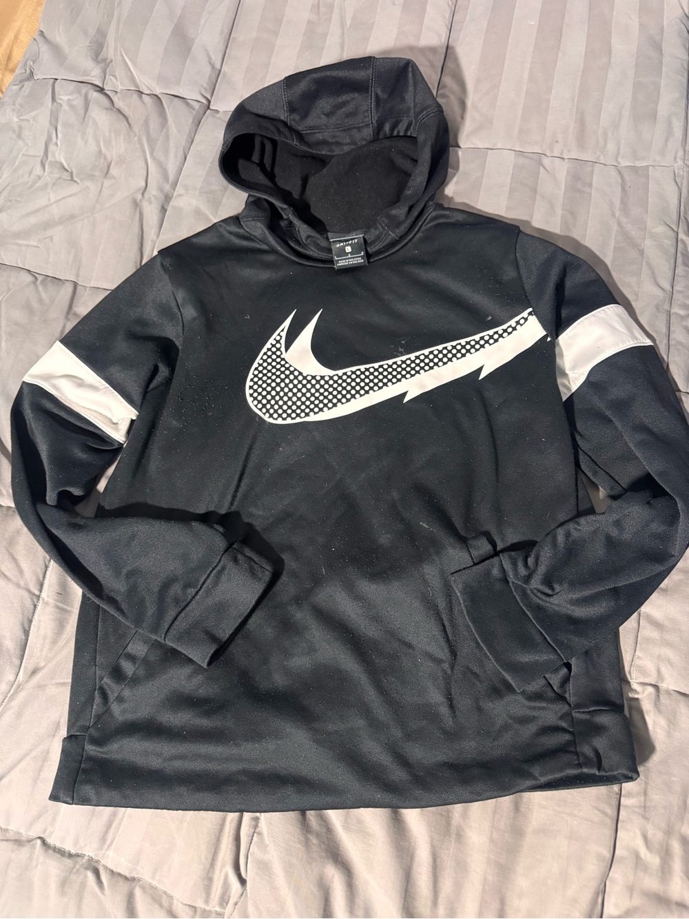Nike Black Hoodie with White Swoosh and Sleeve Accents